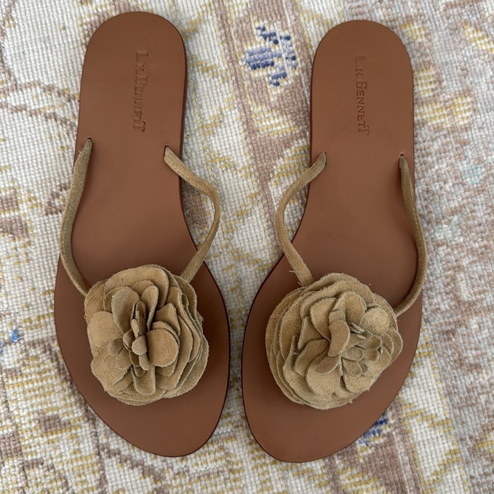 LK Bennett Suede Leather Flower Sandals Size 37